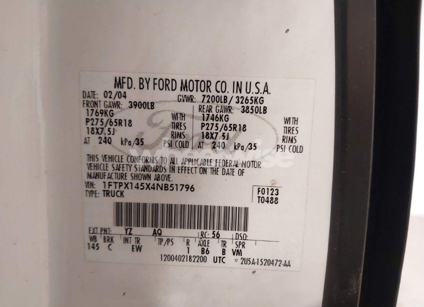 Photo 9 of 2004 Ford F-150 FX4/LARIAT/XL/XLT (VIN 1FTPX145X4NB51796)