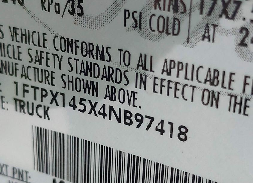 Photo 9 of 2004 Ford F-150 FX4/LARIAT/XL/XLT (VIN 1FTPX145X4NB97418)