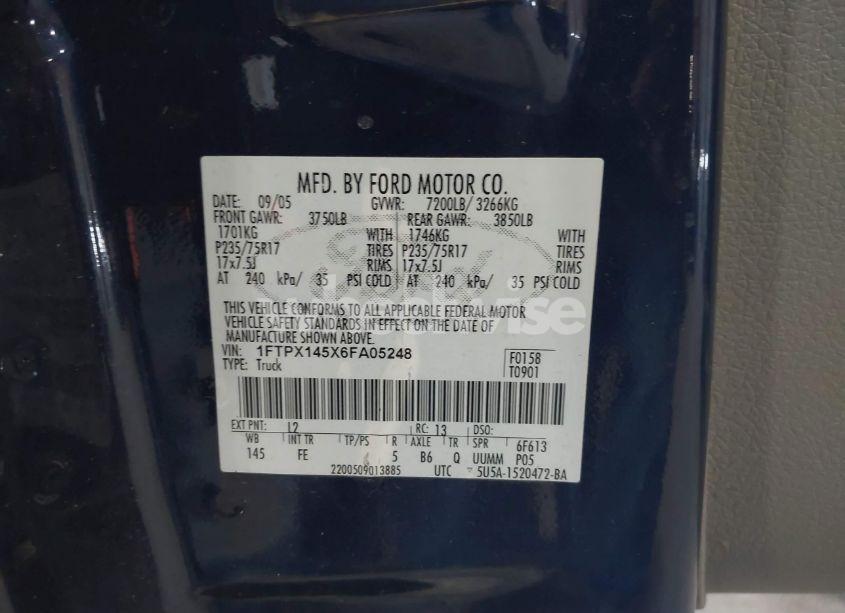 Photo 9 of 2006 Ford F-150 FX4/LARIAT/XL/XLT (VIN 1FTPX145X6FA05248)