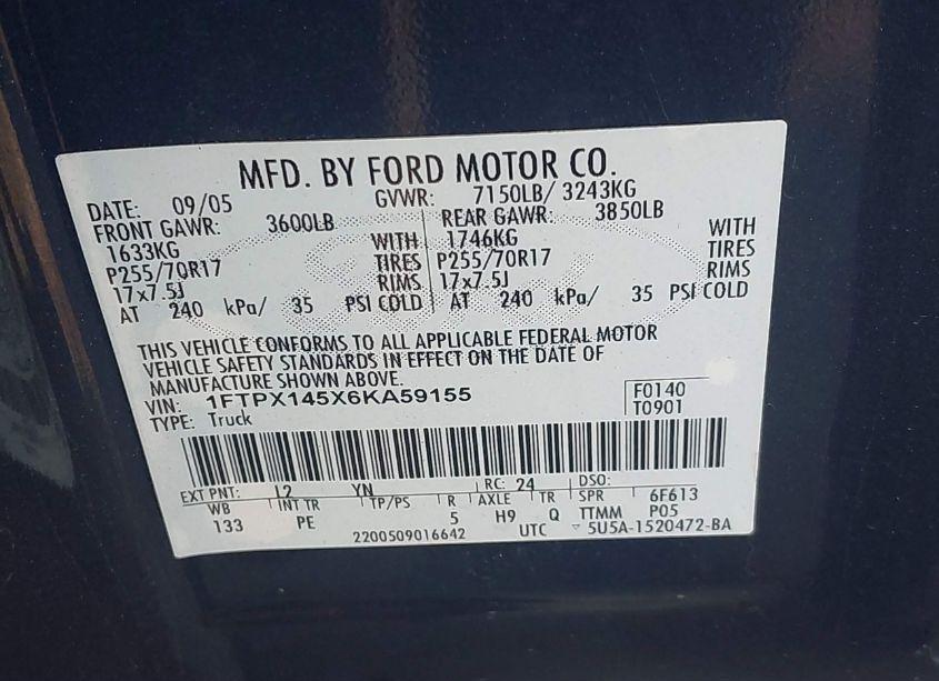 Photo 9 of 2006 Ford F-150 FX4/LARIAT/XL/XLT (VIN 1FTPX145X6KA59155)