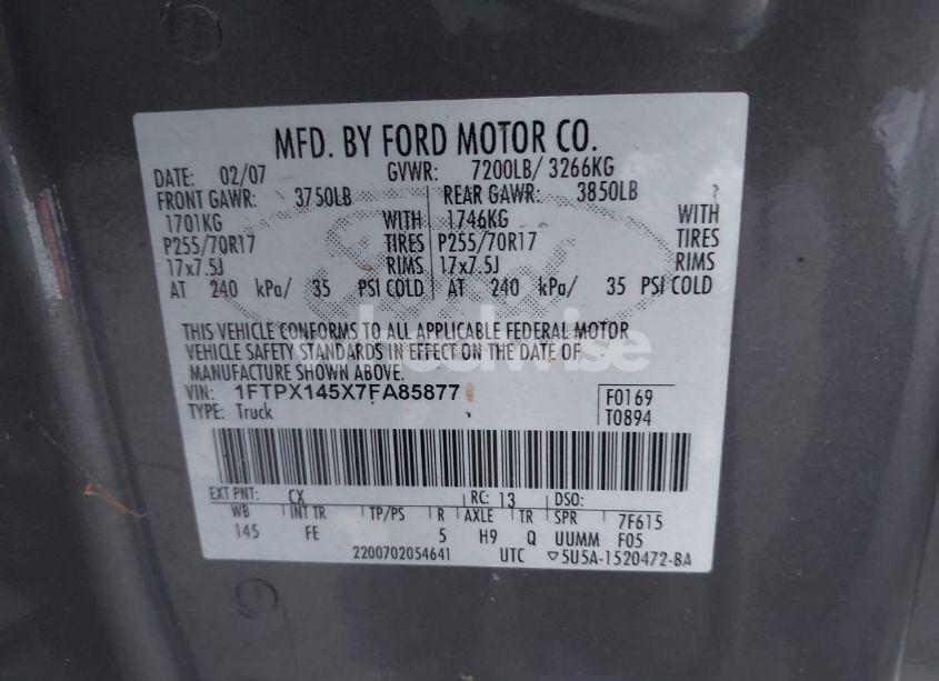 Photo 9 of 2007 Ford F-150 FX4/LARIAT/XL/XLT (VIN 1FTPX145X7FA85877)