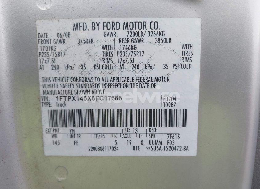 Photo 9 of 2008 Ford F-150 XLT (VIN 1FTPX145X8FC17666)