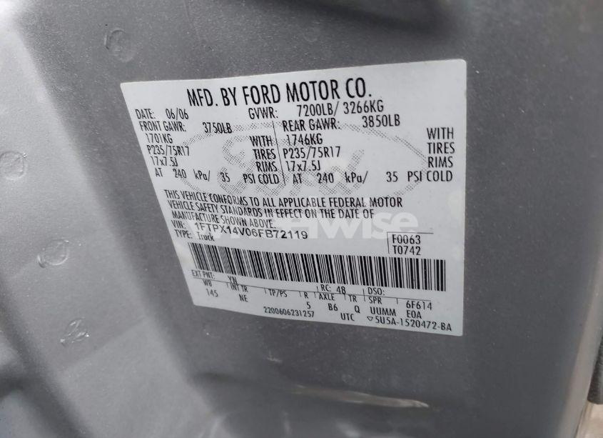 Photo 9 of 2006 Ford F-150 (VIN 1FTPX14V06FB72119)