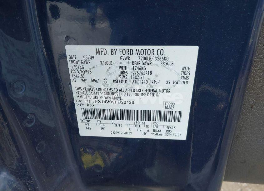 Photo 9 of 2009 Ford F-150 FX4/LARIAT/XL/XLT (VIN 1FTPX14V09FB22129)