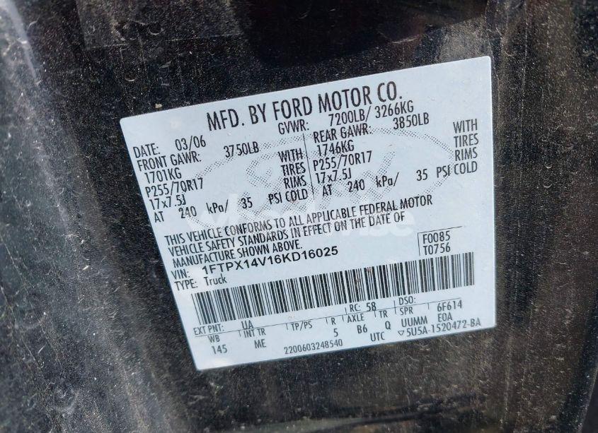 Photo 9 of 2006 Ford F-150 FX4/LARIAT/XL/XLT (VIN 1FTPX14V16KD16025)