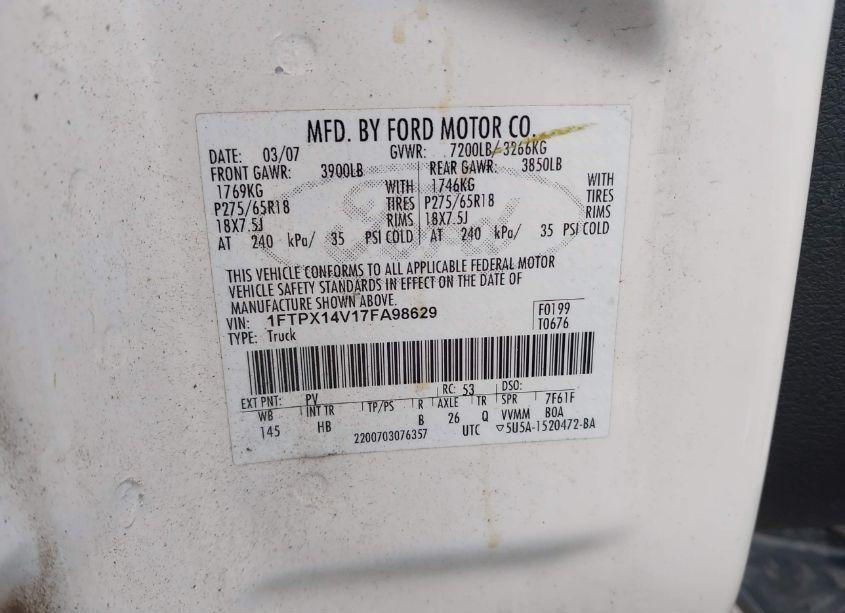 Photo 9 of 2007 Ford F-150 FX4/LARIAT/XL/XLT (VIN 1FTPX14V17FA98629)