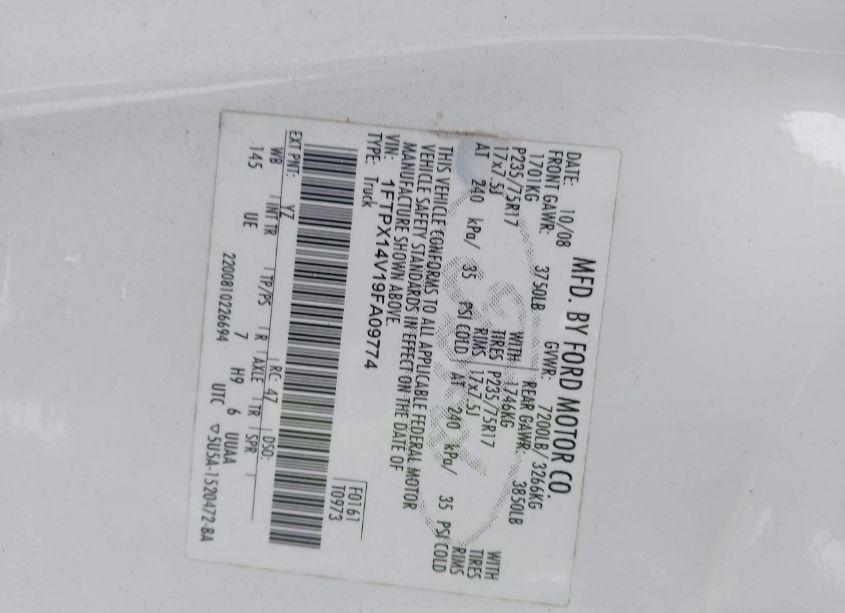 Photo 9 of 2009 Ford F-150 FX4/LARIAT/XL/XLT (VIN 1FTPX14V19FA09774)