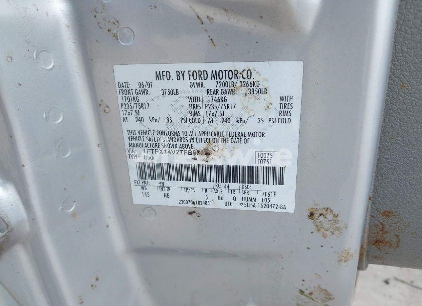 Photo 9 of 2007 Ford F-150 FX4/LARIAT/XL/XLT (VIN 1FTPX14V27FB68848)