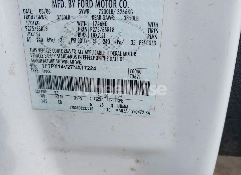 Photo 9 of 2007 Ford F-150 FX4/LARIAT/XL/XLT (VIN 1FTPX14V27NA17224)