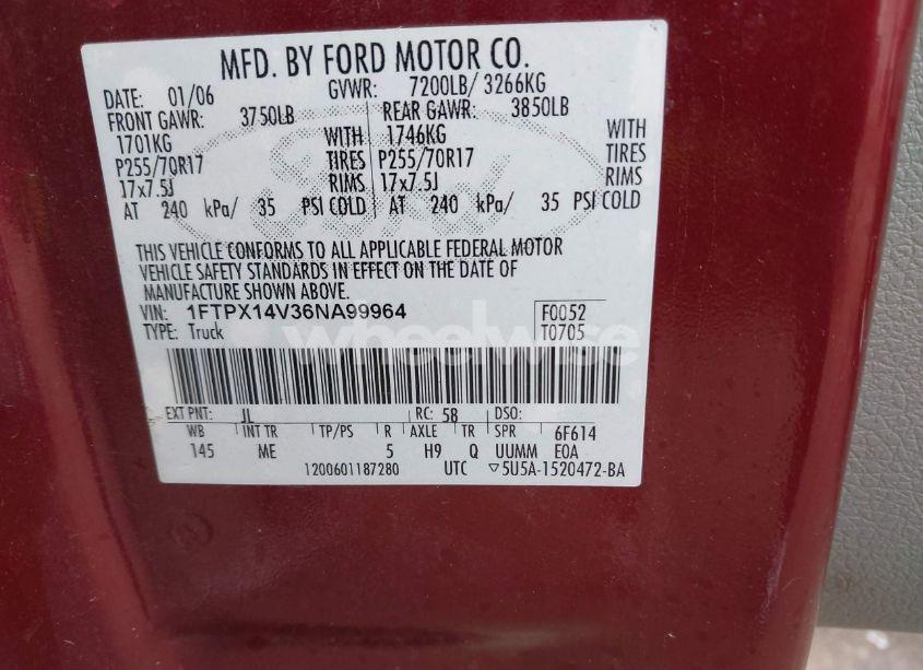 Photo 9 of 2006 Ford F-150 FX4/LARIAT/XL/XLT (VIN 1FTPX14V36NA99964)