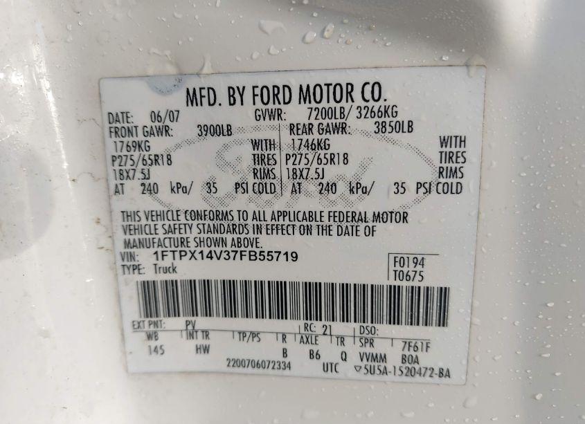 Photo 9 of 2007 Ford F-150 FX4/LARIAT/XL/XLT (VIN 1FTPX14V37FB55719)