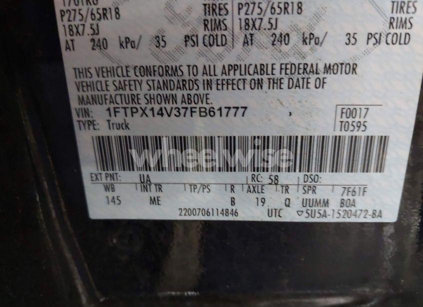 Photo 9 of 2007 Ford F-150 FX4/LARIAT/XL/XLT (VIN 1FTPX14V37FB61777)