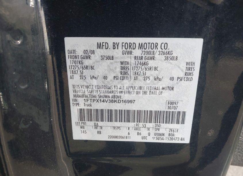 Photo 9 of 2008 Ford F-150 FX4/LARIAT/XL/XLT (VIN 1FTPX14V38KD16997)