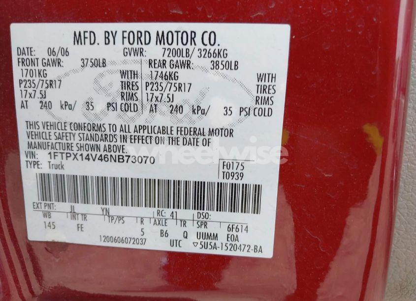 Photo 9 of 2006 Ford F-150 FX4/LARIAT/XL/XLT (VIN 1FTPX14V46NB73070)