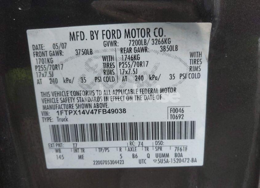 Photo 9 of 2007 Ford F-150 FX4/LARIAT/XL/XLT (VIN 1FTPX14V47FB49038)