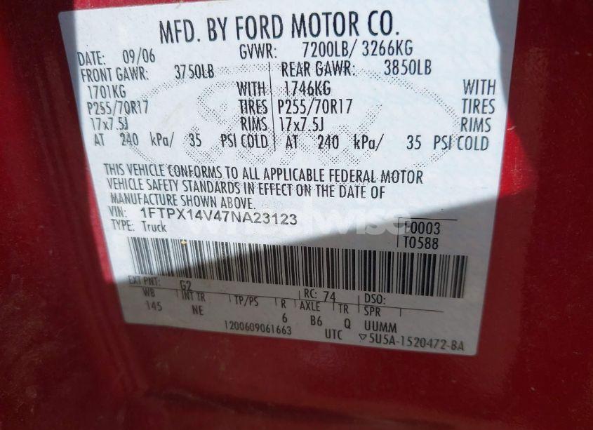 Photo 9 of 2007 Ford F-150 FX4/LARIAT/XL/XLT (VIN 1FTPX14V47NA23123)