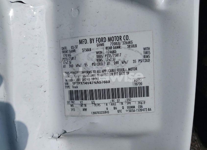 Photo 9 of 2007 Ford F-150 FX4/LARIAT/XL/XLT (VIN 1FTPX14V47NA57689)