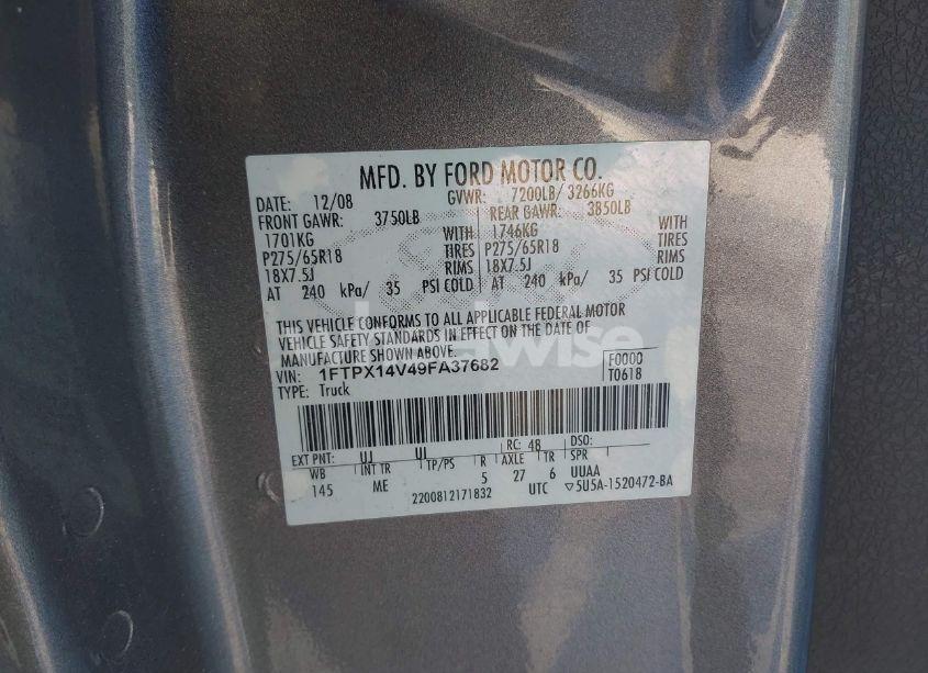 Photo 9 of 2009 Ford F-150 FX4/LARIAT/XL/XLT (VIN 1FTPX14V49FA37682)