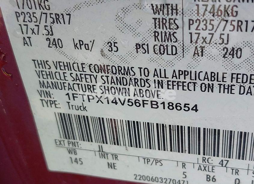 Photo 9 of 2006 Ford F-150 FX4/LARIAT/XL/XLT (VIN 1FTPX14V56FB18654)