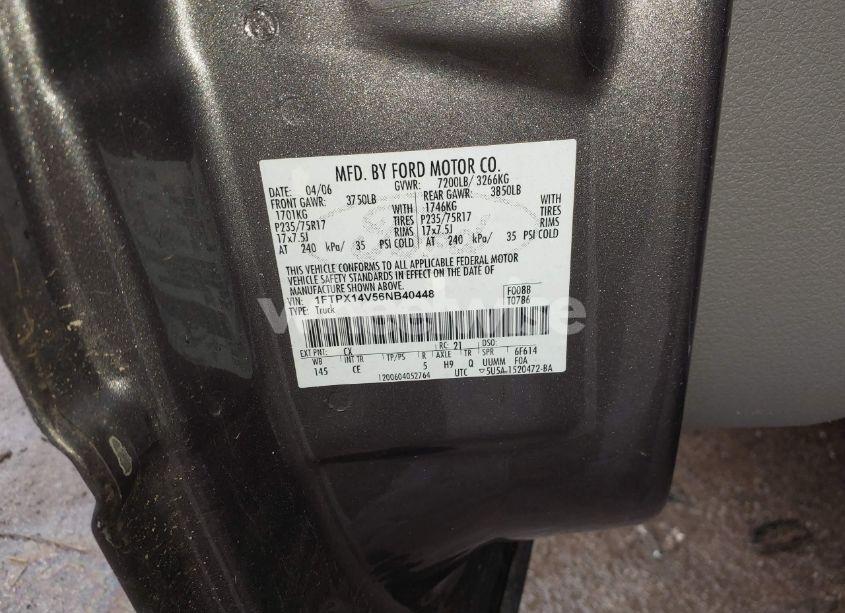 Photo 9 of 2006 Ford F-150 FX4/LARIAT/XL/XLT (VIN 1FTPX14V56NB40448)