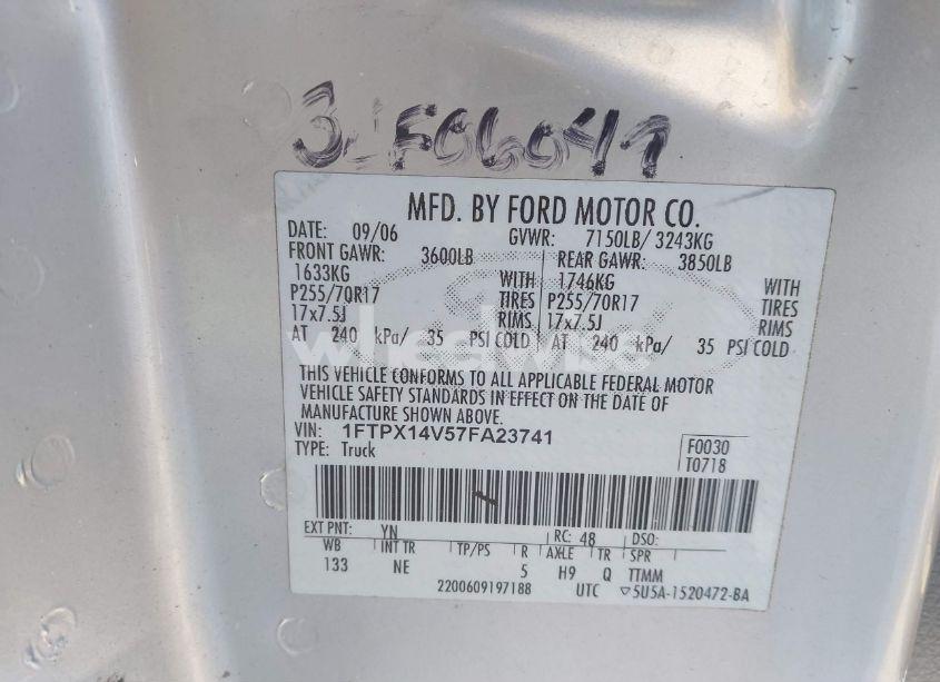 Photo 9 of 2007 Ford F-150 FX4/LARIAT/XL/XLT (VIN 1FTPX14V57FA23741)