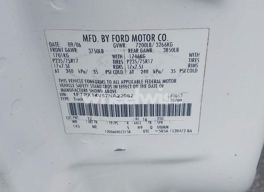 Photo 9 of 2007 Ford F-150 FX4/LARIAT/XL/XLT (VIN 1FTPX14V57NA22062)