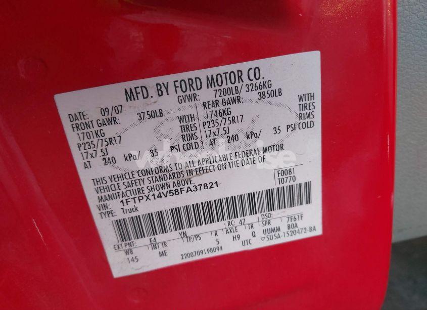 Photo 9 of 2008 Ford F-150 FX4/LARIAT/XL/XLT (VIN 1FTPX14V58FA37821)