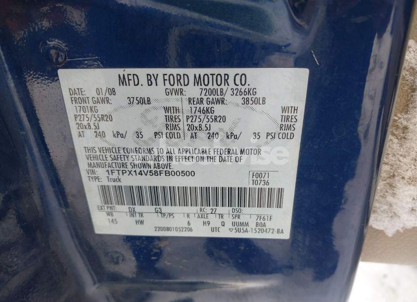 Photo 9 of 2008 Ford F-150 FX4/LARIAT/XL/XLT (VIN 1FTPX14V58FB00500)