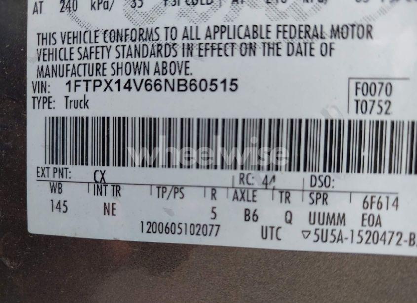 Photo 9 of 2006 Ford F-150 FX4/LARIAT/XL/XLT (VIN 1FTPX14V66NB60515)