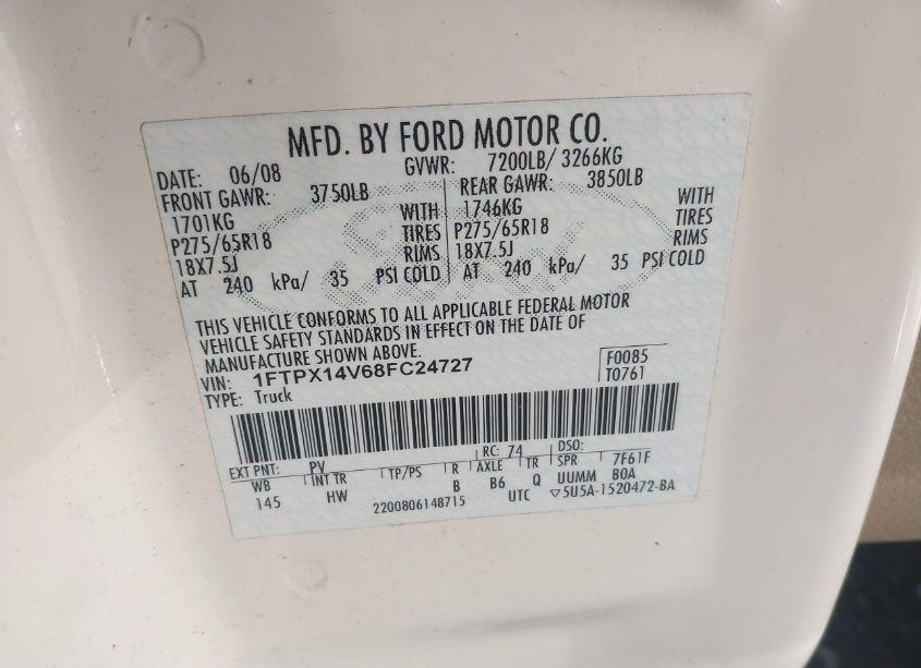 Photo 9 of 2008 Ford F-150 FX4/LARIAT/XL/XLT (VIN 1FTPX14V68FC24727)