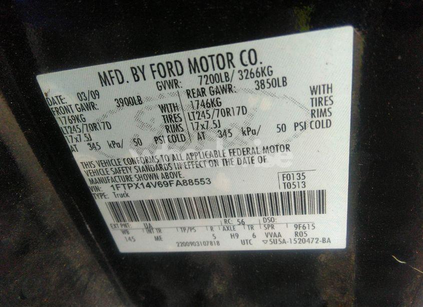 Photo 9 of 2009 Ford F-150 FX4/LARIAT/XL/XLT (VIN 1FTPX14V69FA88553)