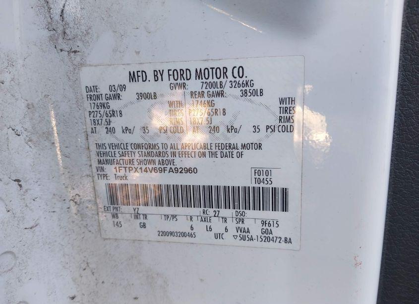 Photo 9 of 2009 Ford F150 SUPER CAB (VIN 1FTPX14V69FA92960)