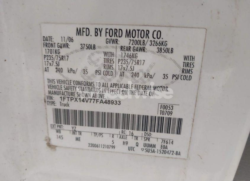 Photo 9 of 2007 Ford F-150 FX4/LARIAT/XL/XLT (VIN 1FTPX14V77FA48933)