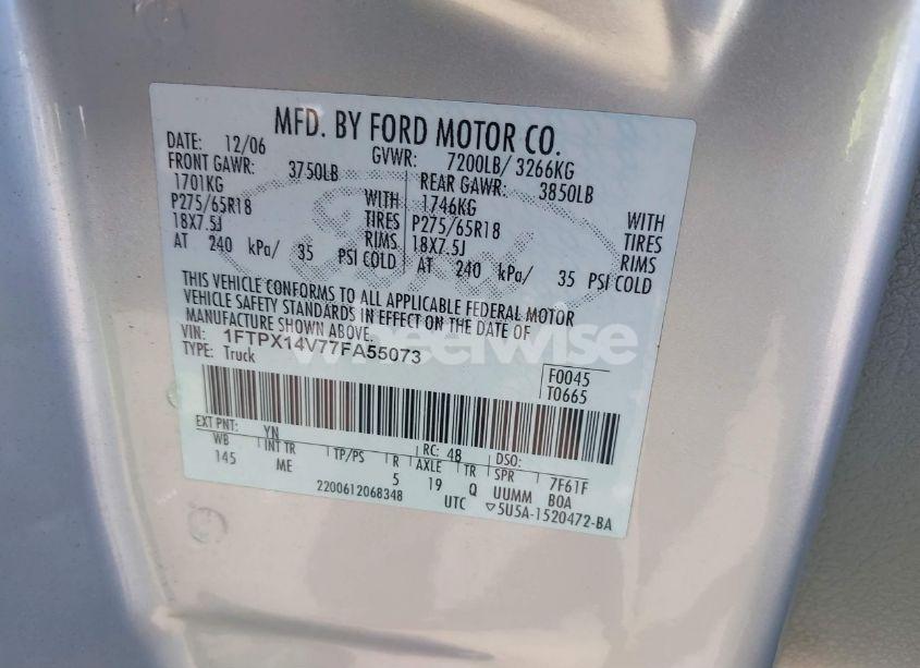 Photo 9 of 2007 Ford F-150 FX4/LARIAT/XL/XLT (VIN 1FTPX14V77FA55073)