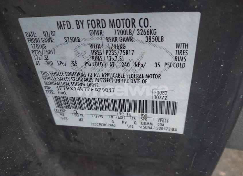 Photo 9 of 2007 Ford F-150 FX4/LARIAT/XL/XLT (VIN 1FTPX14V77FA79017)