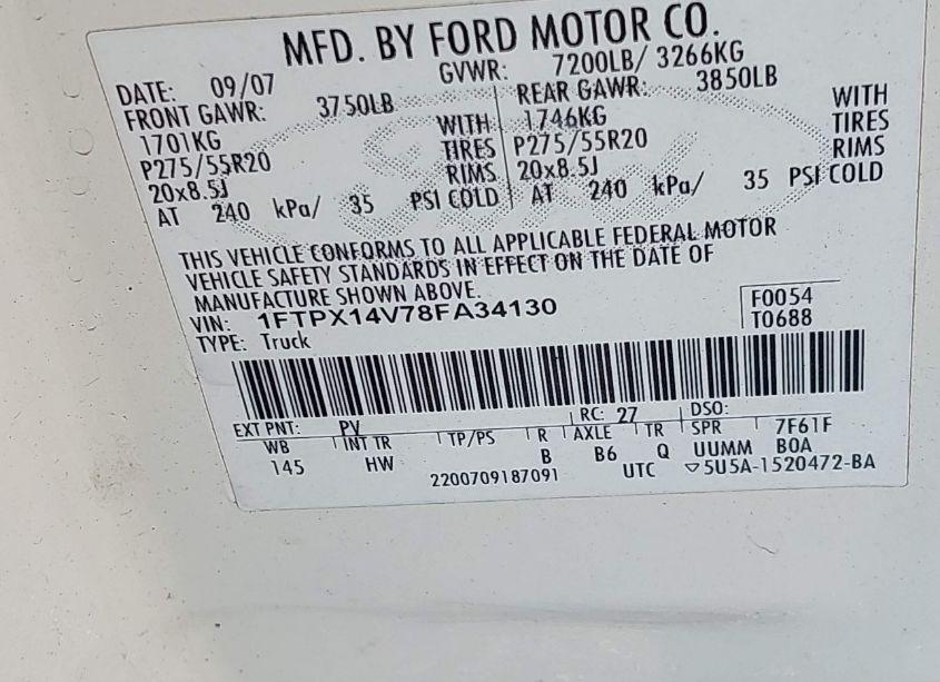 Photo 9 of 2008 Ford F-150 FX4/LARIAT/XL/XLT (VIN 1FTPX14V78FA34130)