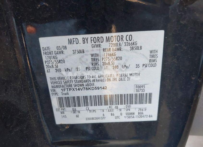 Photo 9 of 2008 Ford F-150 FX4/LARIAT/XL/XLT (VIN 1FTPX14V78KD59142)