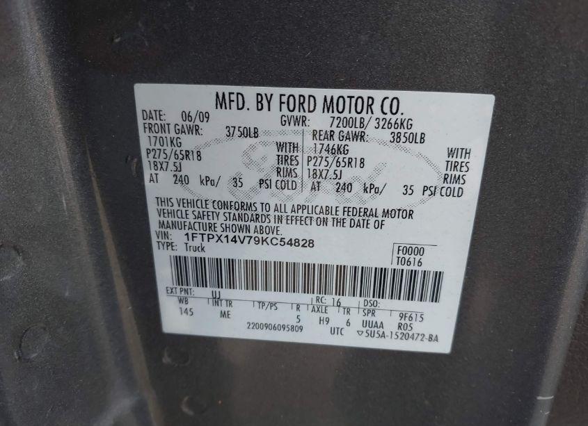 Photo 9 of 2009 Ford F-150 FX4/LARIAT/XL/XLT (VIN 1FTPX14V79KC54828)