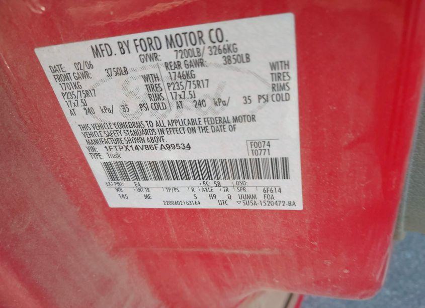 Photo 9 of 2006 Ford F-150 FX4/LARIAT/XL/XLT (VIN 1FTPX14V86FA99534)