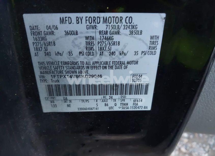 Photo 9 of 2006 Ford F-150 FX4/LARIAT/XL/XLT (VIN 1FTPX14V86KD29046)