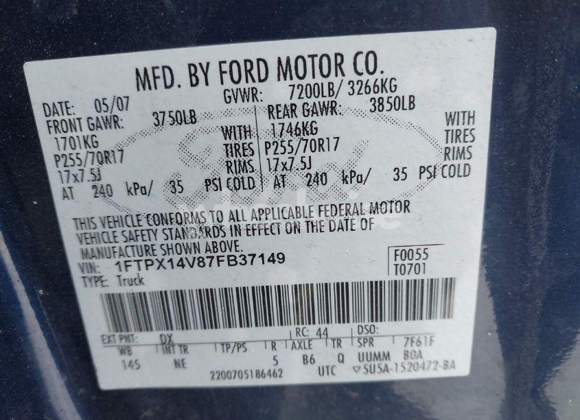 Photo 9 of 2007 Ford F-150 (VIN 1FTPX14V87FB37149)