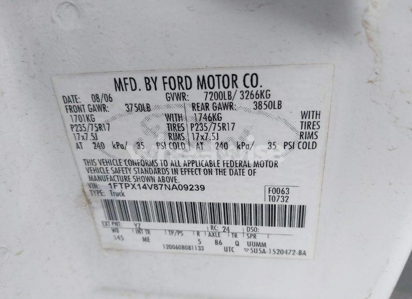 Photo 9 of 2007 Ford F-150 FX4/LARIAT/XL/XLT (VIN 1FTPX14V87NA09239)