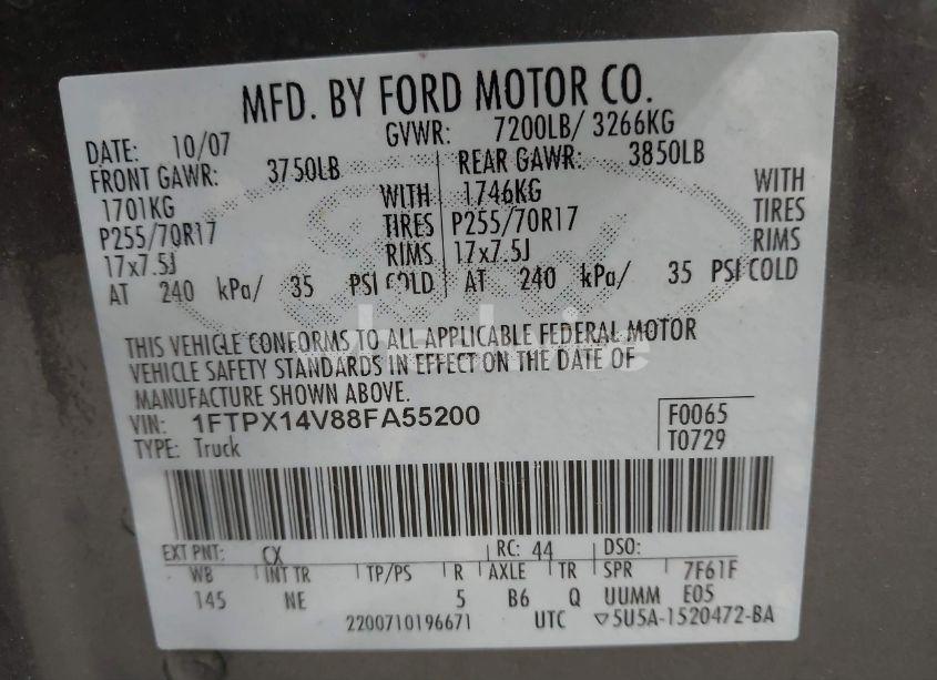 Photo 9 of 2008 Ford F-150 FX4/LARIAT/XL/XLT (VIN 1FTPX14V88FA55200)