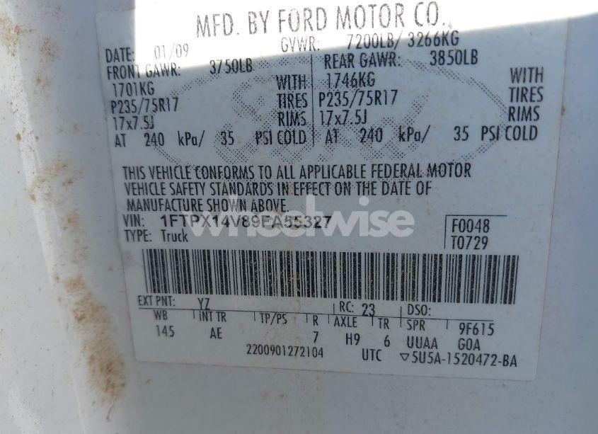 Photo 9 of 2009 Ford F-150 FX4/LARIAT/XL/XLT (VIN 1FTPX14V89FA55327)