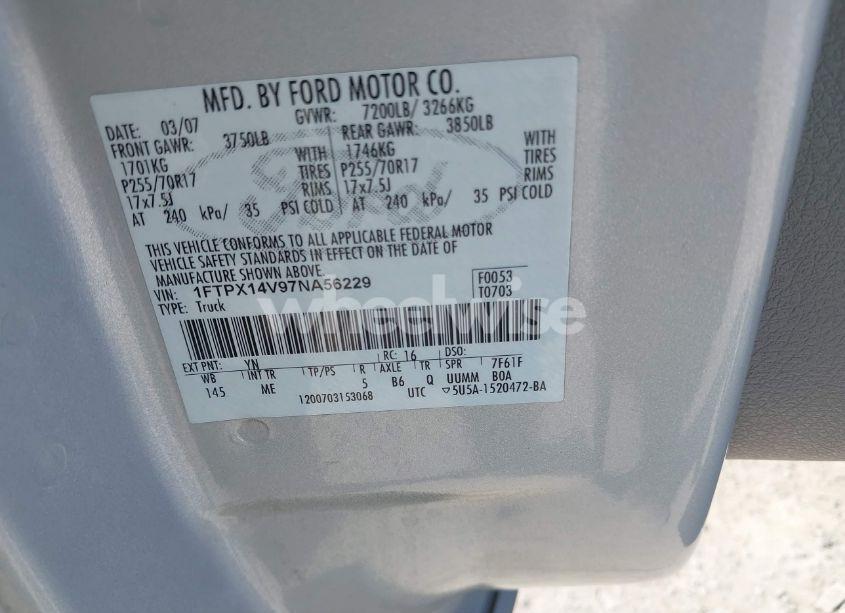 Photo 9 of 2007 Ford F-150 FX4/LARIAT/XL/XLT (VIN 1FTPX14V97NA56229)