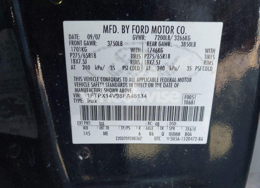 Photo 9 of 2008 Ford F-150 FX4/LARIAT/XL/XLT (VIN 1FTPX14V98FA46134)