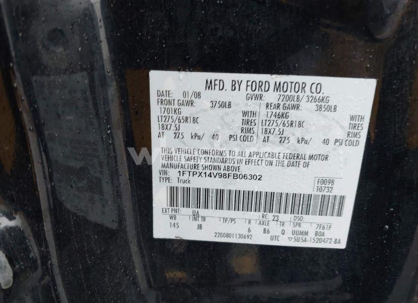 Photo 9 of 2008 Ford F-150 FX4/LARIAT/XL/XLT (VIN 1FTPX14V98FB06302)