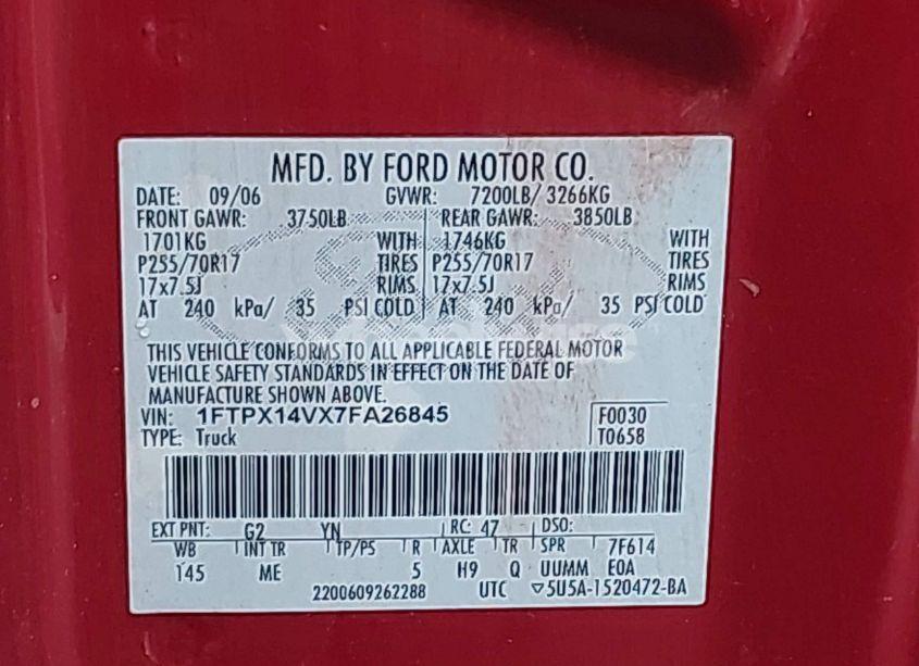 Photo 9 of 2007 Ford F-150 FX4/LARIAT/XL/XLT (VIN 1FTPX14VX7FA26845)