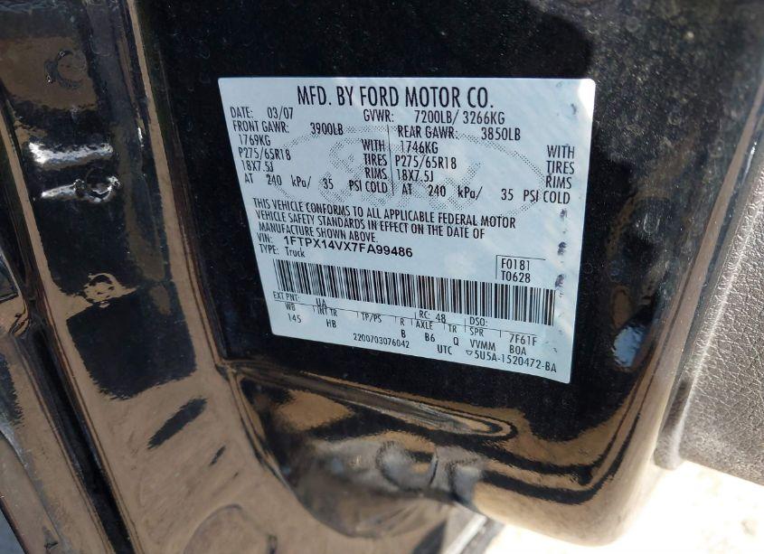 Photo 9 of 2007 Ford F-150 FX4/LARIAT/XL/XLT (VIN 1FTPX14VX7FA99486)