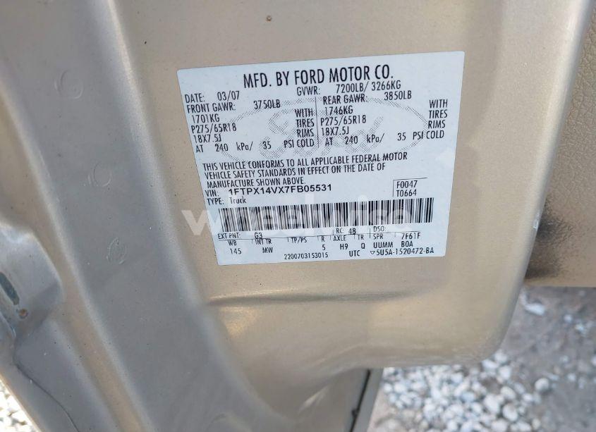 Photo 9 of 2007 Ford F-150 FX4/LARIAT/XL/XLT (VIN 1FTPX14VX7FB05531)